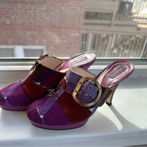 Emilio Pucci Purple and Red Mules with Gold Buckle